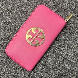 Tory Burch Vibrant Pink Wallet with Gold Logo